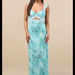 Lulu's Aqua Floral Maxi Dress